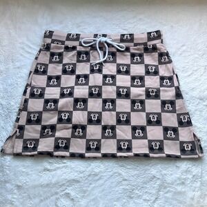 Disney Mickey Mouse Kids XL Checkered Mini Skirt Tan Black Drawstring Fleece NEW